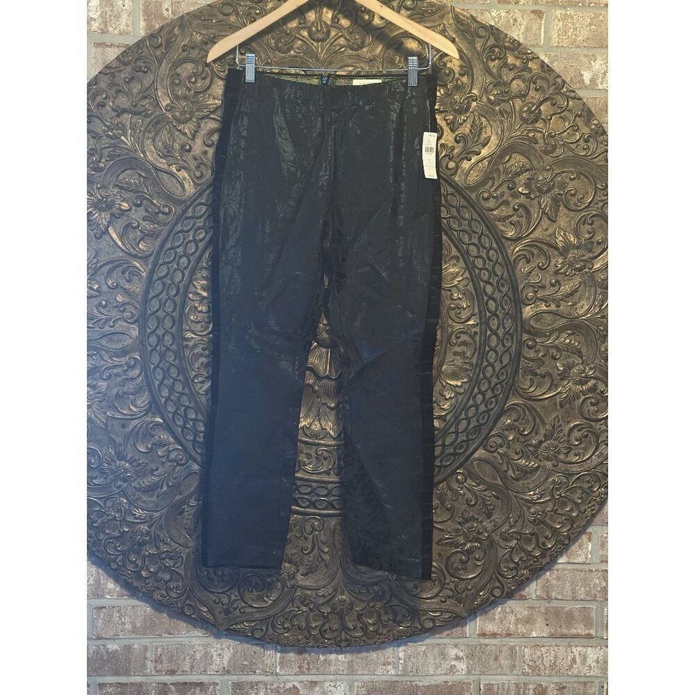 Anthropologie‎ The Essential Skinny Pants Black Floral Velvet Tuxedo Trim Size 4
